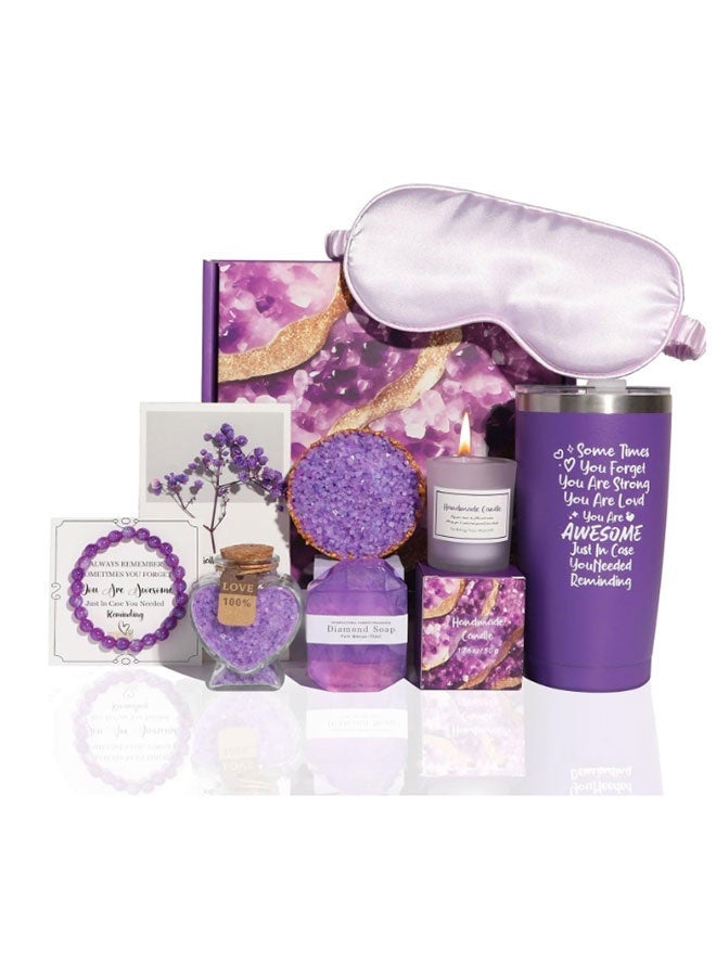 مجموعة هدايا رعاية ذاتية متميزة مع بلورات الحمام العطرية والشموع المهدئة - Image 2